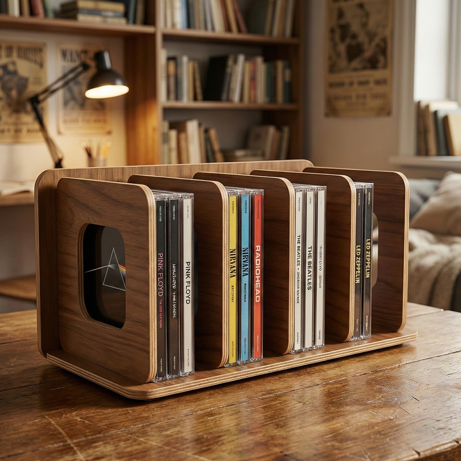 Walnoot Bamboe CD Houder | Stijlvol CD Opbergsysteem | Vinup.nl