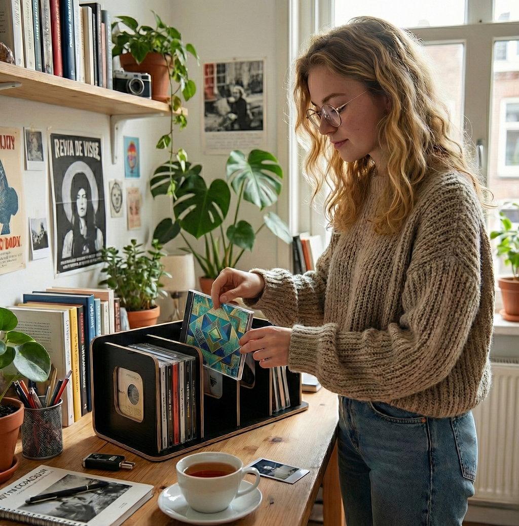 Zwarte Bamboe CD Houder | Stijlvolle Opberger voor CD's