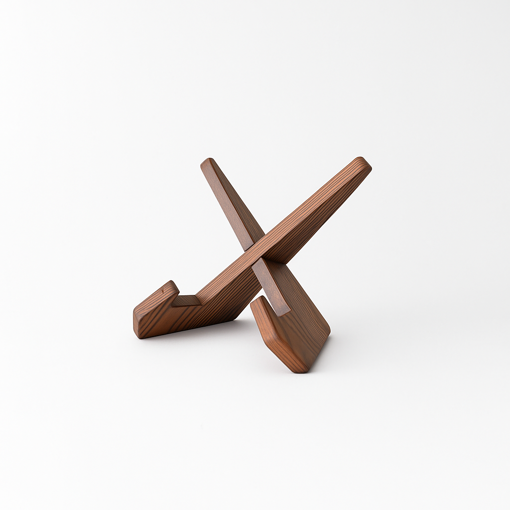 Minimalistische houten LP-houder in modern design, geschikt als standaard voor vinylplaten