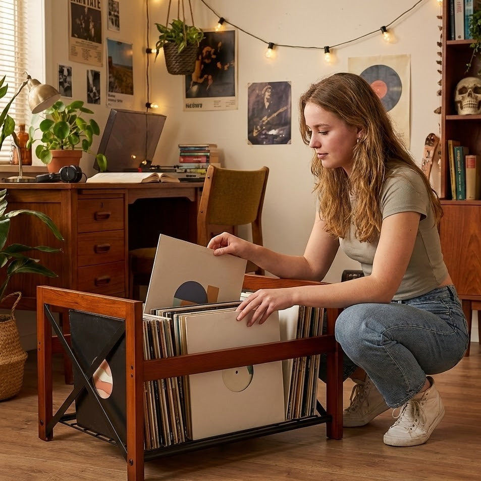 Stijlvolle Houten LP Houder | Ruimte voor 75+ LP's