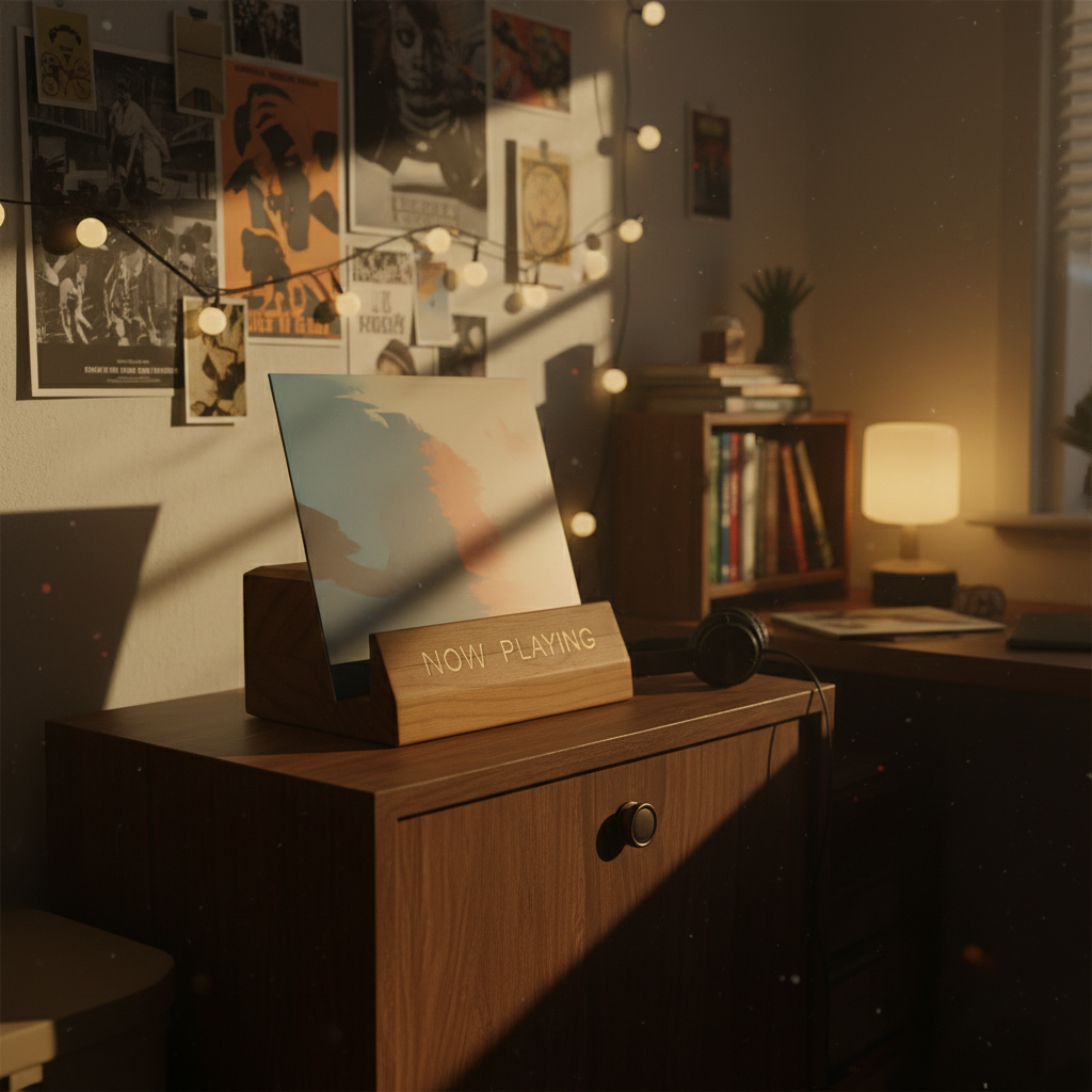 Houten 'Now Playing' Standaard | LP Display voor Platenhoezen