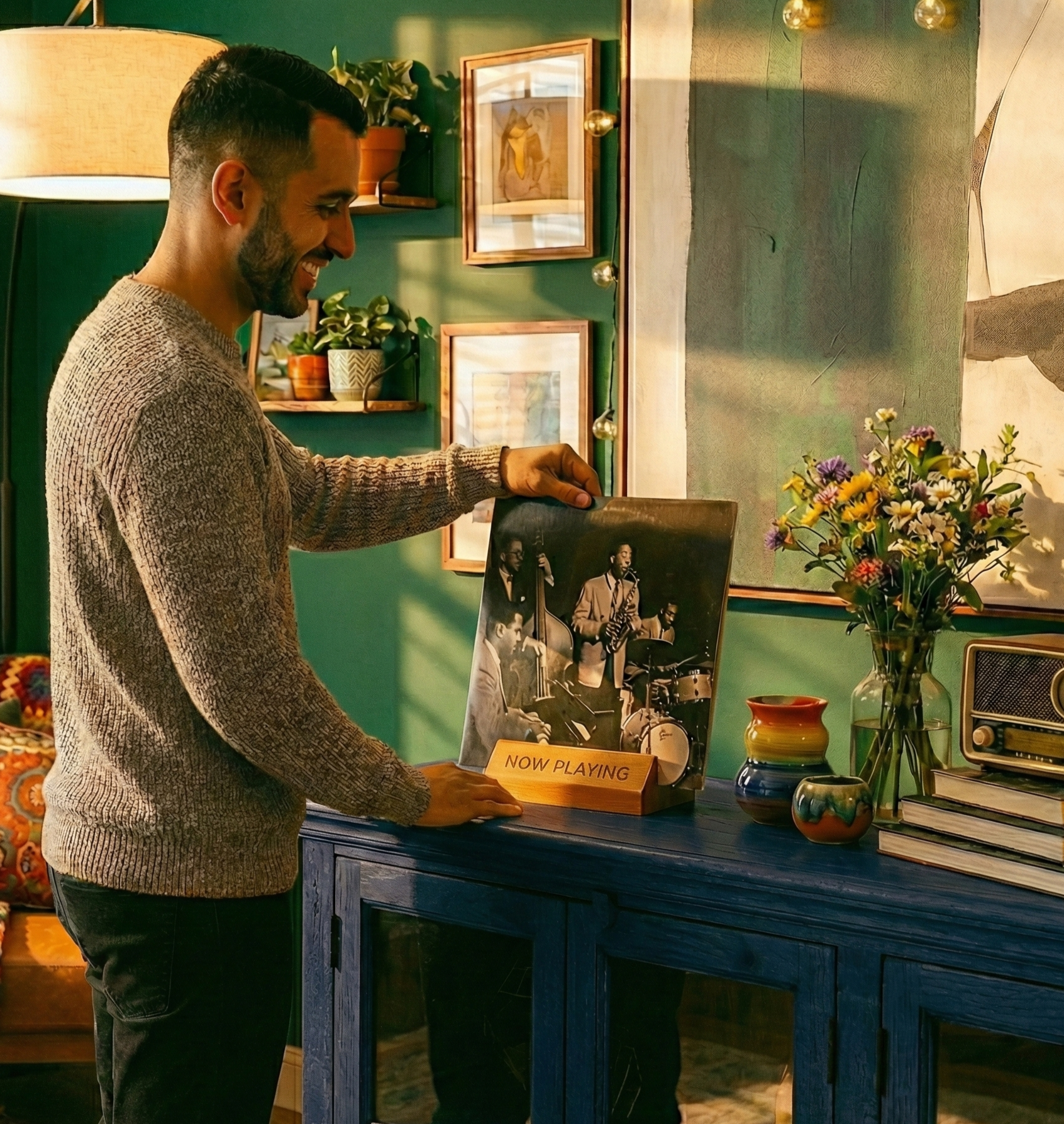 Houten 'Now Playing' Standaard | LP Display voor Platenhoezen