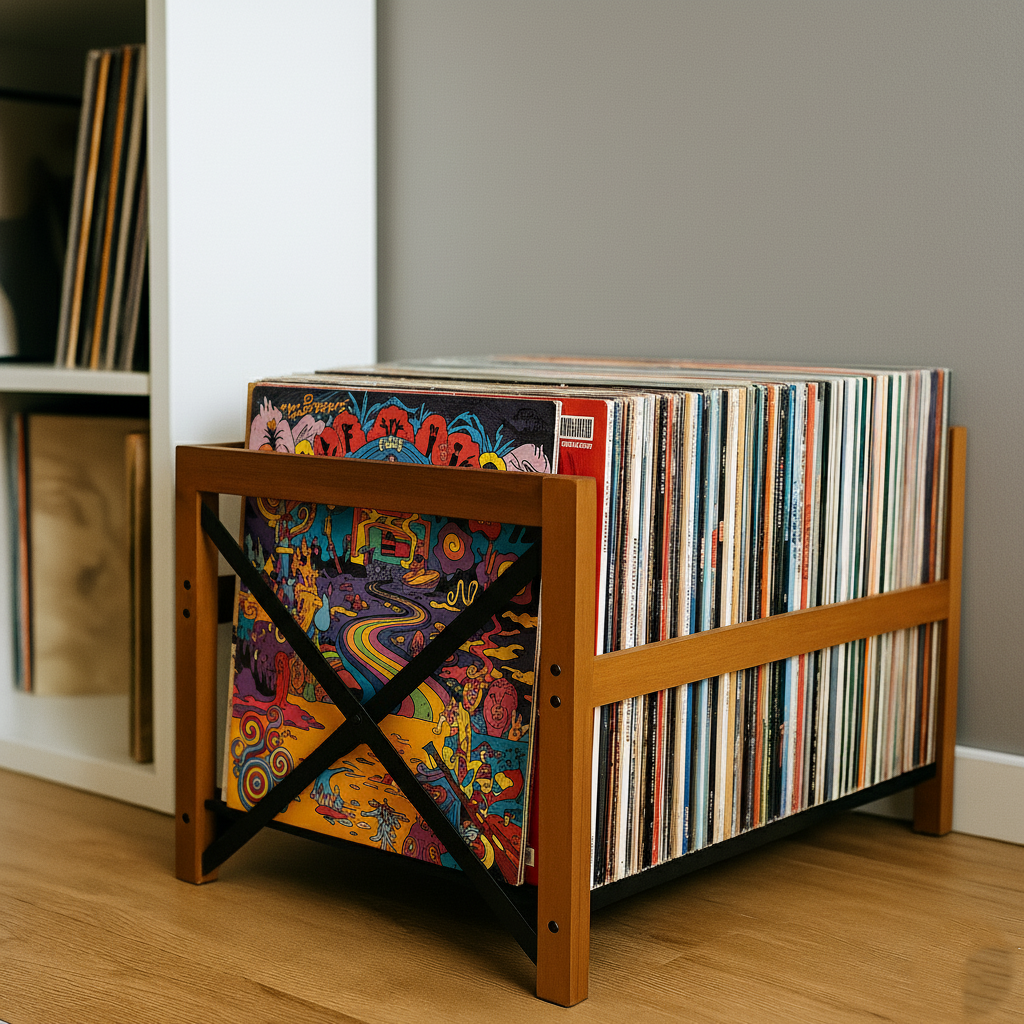 Stijlvolle Houten LP Houder | Ruimte voor 75+ LP's